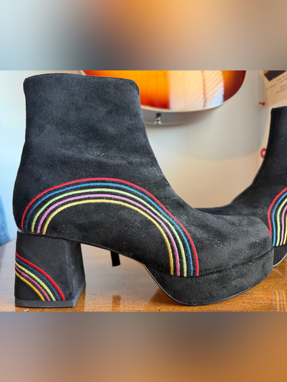 1970s Retro Inspired Black Suede Ankle Boots The Hippie Shake - Picture 4 of 6